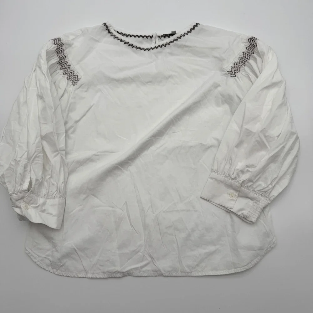 Madewell Embroidered Poplin Balloon-Sleeve Top White Boho Peasant Size‎ L